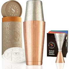 Exclusive Boston Cocktail Shaker - Copper - Professional Full Weight Set, Precision Jigger, 2 Versatile Coasters and Recipes - To Guarantee Your Most Beautiful Moments
