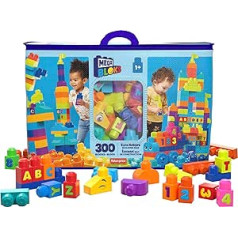 MEGA HHM97 Mega Blocks celtniecības komplekts ar īpaši lielu celtniecības bloku maisu, 300 liels un krāsains ar uzglabāšanas maisiņu, celtniecības rotaļlieta, rotaļlietu dāvanu komplekts bērniem no 1 gada