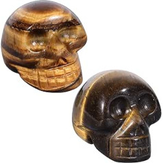 Nupuyai 2 Stück 2,5 cm Mini geschnitzte Kristalle Totenkopf statuju komplekts, Tasche Heilstein Kopf Figur Skulptur Spirituelle Ornament für Home Office Dekor, Tigerauge