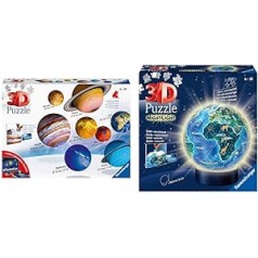 Ravensburger 3D mīklu planētu sistēma bērniem no 7 gadu vecuma — 8 mīklu lodīšu planētas kā Saules sistēmas modelis ar plakātu — modeļu izgatavošana bez līmēšanas