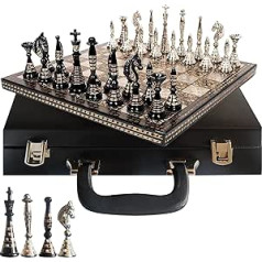Guruji Divinity Collectible Tribal Warli Art Brass Chess Set in Leather Storage Box (12 x 12 inches)