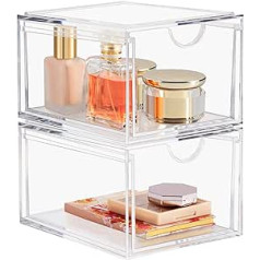 Boxalls 2 Pieces Organizer Atvilktne Saliekams Akrils 20% Biezs Caurspīdīgs Aplauzums Vannas istabas Organizators Kosmētikas glabāšanas kaste, Ādas kopšanai, Izlietnei, Rakstāmgaldam un Kumodei