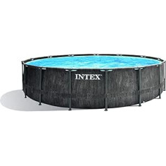 Intex Unisex — pieaugušo Premium rāmja baseina komplekts, prizma, pelēks koks, diametrs 457 x 122 cm, tumši pelēka koka efekts