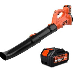 Battery Leaf Blower, Bravolu 21 V Battery Blower Max. Fan Speed 210 km/h, with 4.0 Ah Battery and Charger, 6 Speed Speed