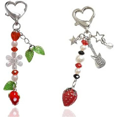 Meefisher Y2K Aesthetic Strawberry Butterfly Accessories Bear Guitar Keychain Cute Keyring for Girl Women Bag Charms Pendant