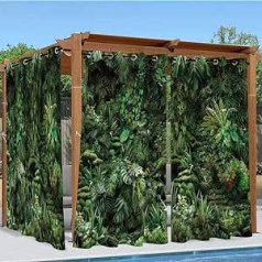 Linfye āra aizkaru pret laikapstākļiem 2 zaļu 3D lapu komplekts Āra aizkari necaurspīdīgi ar cilpām Āra aizkari Privātuma ekrāns balkonam Lapene Dārza iekšpagalms Lapene P 132 x A 275 cm