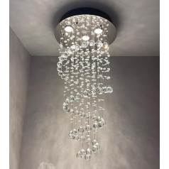 A1A9 Elegant Spiral Crystal Chandelier, Clear K9 Crystal Raindrop LED Ceiling Lights, Chrome Flush-Mounted Pendant Light for Living Room, Dining Room, Hallway, Stairs, Foyer, D40 cm, H80 cm