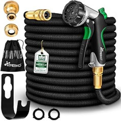 Tresko® Flexible Garden Hose Water Hose Flexible with 3-Way Latex Core Flexible Hose All Connections Made from High-Quality Brass, 15 m, Black