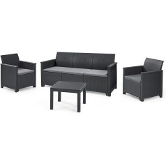 Koll Living Emma Lounge Set 4-Piece 3-Seater Sofa, 2 Armchairs and Table, Seating Set in Attractive Rattan Look - Highest Seat Comfort Thanks to Ergonomic Backrests