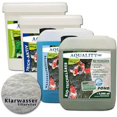 Aquality Pond Care Complete Set of 5 (Perfect Garden Pond Care. Water Conditioner, Pond Clarifier, Pond Active and Thread Algae Killer + Free Filter Fleece), Set Size: XXL Pond Care Set