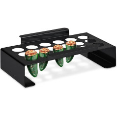 Relaxdays Grill Holder for Jalapenos, Chicken Legs BBQ Stand, 18 Holes, Peperoni Roaster, with Handles, Iron, Black