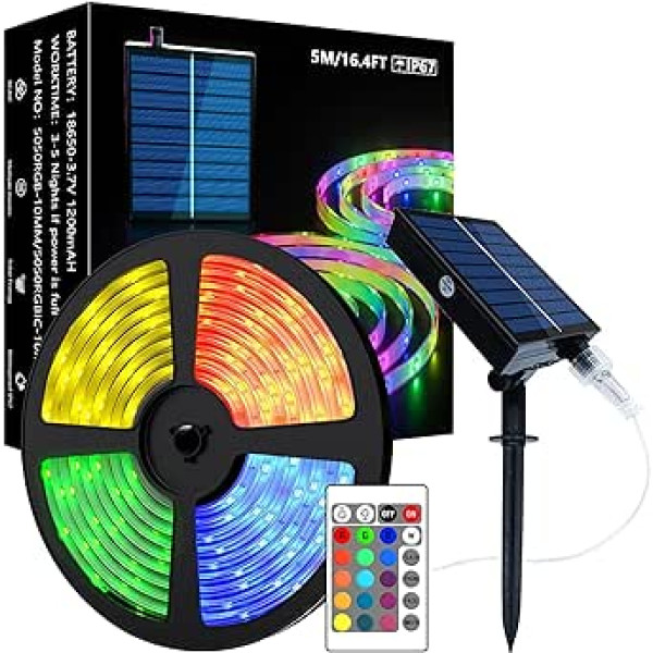 MIWATT 10 m 5050 RGB saules gaismas sloksne, ar saules enerģiju darbināma fantoma automašīnas krāsas maiņas gaismas sloksne, IP67 ūdensizturīga, koka jumts, ziemassvētki, kāzas, ballīte, baseina dekorēšana, gaismas josla