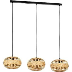 EGLO Amsfield 1 piekares gaismeklis ar 3 lampām salonam un sale à manger, lamp de plafond suspendue en metal black and bambusa brun, douille E27, L 96 cm