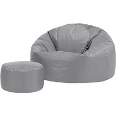 Bean Bag Bazaar Classic Bean Bag with Stool, Grey, Bean Bag for Adults, Large, Bean Bag with Filling, Indoor Outdoor Seat Cushion, Water-Repellent