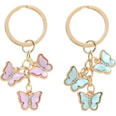 Bewudy 2 x Butterfly Key Chain, Colourful Acrylic Key Ring with Diamonds Key Chain for Women Key Chain for Gift Girls Key Purse Accessories (Light Green + Pink), Light Green + Pink