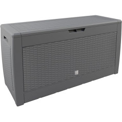 Storage Chest Hinged Lid Handles, Wheels, Rattan Look, Anthracite, Garden Box, Cushion Box, grey