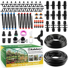 182 Foot Irrigation System Garden Kalolary Garden Watering System with 4/7 8/12 Distribution Pipe Micro Irrigation System Drip Irrigation Equipment Greenhouse Plants Patio Lawn Yard (1/4 Inch + 5/16 Inch)