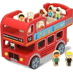 woody treasures Wooden Toys London Bus Toy - London Double Decker Red Bus - Includes 8 Figures - No Assembly Required