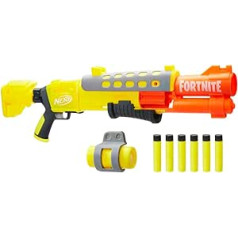 Nerf Fortnite leģendārais TAC Blaster, dzeltenā mirdzošā glezna, 6 šautriņu mega bungas, 6 Nerf AccuStrike mega šautriņas