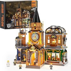 FUNWHOLE Steampunk Trading Centre Lighting Building Bricks Set - Steampunk World Trading Center LED Light Construction Building Model Set 2680 Pieces for Adults and Teenagers