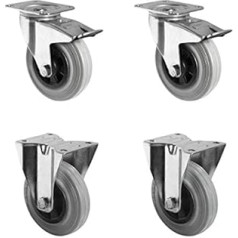 CASCOO SETTPFP200P4R2R0N Set of 2 Castors with Locks, 2 Fixed Castors, Polypropylene, Solid Rubber, Diameter 200 mm, Transport Wheels, Roller Bearings, Load 615 kg (Pack of 4)