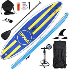 Stand Up Paddling Board mit Sitz — Aufblasbare SUP dēļu komplekts, sērfošanas dēlis Tragkraft bis 200 kg, airēšanas dēlis komplekti Zubehör, 3 Finnen, Sitz, mugursoma Pumpe Leine 320x82x15cm