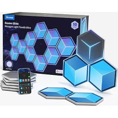 Govee Glide sešstūra gaismas paneļi Ultra, RGBIC 3D sešstūra LED paneļi, Wi-Fi sienas gaisma, 129 gaismas diodes, darbojas ar Alexa, 60 sižeta režīmi, spēlēm, siena, telpu dekorēšana, 10 paneļi Meteor Grey