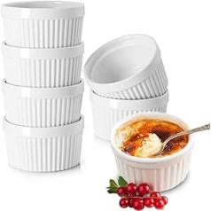 YBCPACK 250 ml Ramekin komplekts pa 6 — porcelāna suflē bļoda mazām kūkām, krējuma brulē, pudiņam un saldējumam, ideāli piemērots arī kā mērču un sānu ēdienu pasniegšanas bļoda