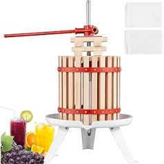 VEVOR Zelkova Wood Fruit Press Berry Press 6 L Fruit Press 17.5 x 26 cm Manual Fruit Press Apple Press Wine Press Mash Press Juicer Fruit Mill with Filter Bags