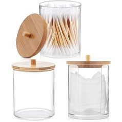 3 Pcs Plastic Cotton Buds Holder, Cotton Pad Holder, Acrylic Qtip Holder, Pharmacy Jars with Lids, Bathroom Containers, Jars, Dispenser, Cotton Swabs, Balls, Pads, Holder for Bathroom