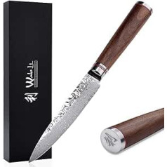 Wakoli Walnut Damascus Knife Utility Nazis Īpaši ass 12,50 cm asmens izgatavots no 67 slāņu I Damaskas virtuves nazis un profesionāls šefpavāra nazis, kas izgatavots no īsta Damaskas tērauda ar āmuru un valriekstu