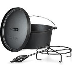 Big BBQ Cast Iron Dutch Oven | Ready Pre-seasoned Cast Iron Cooking Pot | With Lid Lifter, Lid Or Pot Stand | With Or Without Legs