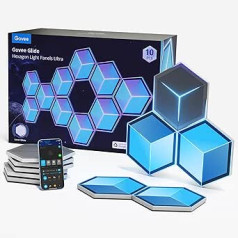 Govee Glide sešstūra gaismas paneļi Ultra, RGBIC 3D sešstūra LED paneļi, Wi-Fi sienas gaisma, 129 gaismas diodes, darbojas ar Alexa, 60 sižeta režīmi, spēlēm, siena, telpu dekorēšana, 10 paneļi Meteor Grey