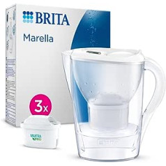 BRITA Marella ūdens filtra krūze, balta (2,4 l) ar 3x Maxtra Pro universālo kārtridžu – filtru, kas samazina kaļķakmens, hlora, svina, vara un garšu traucējošu vielu daudzumu ūdenī