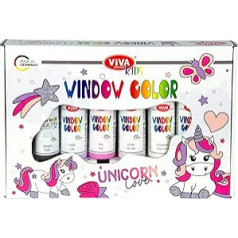 Viva Decor logu krāsu komplekts Unicorn Love (6 krāsas pa 90 ml) Dāvanu komplekts Logu krāsu komplekts bērniem ar 6 logu krāsām dāvanu iepakojumā ar 15 modeļiem - Ražots Vācijā
