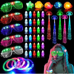 SUPRBIRD ballīšu brilles LED brilles 51 gab. mirdzoši spieķi ballīšu komplekts LED rokassprādzes mirgojošas gēla gredzeni ballītes labvēlīgi mirdz tumsā ballītes piederumi dzimšanas dienas ballītei, karnevālam, helovīnam, ballītei