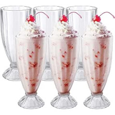 Cedilis Milkshake Glass with 6 Long Metal Spoons, Old Fashioned Soda Glasses, Classic Glass for Ice Cream, Clear, 12oz