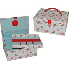 alles-meine.de GmbH 2-Piece Sewing Basket XL Large – Strawberry Flowers Fabric – 2nd Choice – with Insert and Pin Cushion – Sewing Box Sewing Box – Handmade Basket