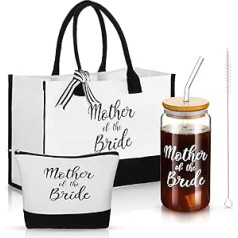 Zubebe 3-teiliges Brautgeschenk für Junggesellinnenabschied, Brautparty, Hochzeitsgeschenk-Set, ieskaitot Glasbecher, Leinen-Tragetasche, Make-up-Tasche, Brautflitterwochen-Geschenk für Hochzeitstag