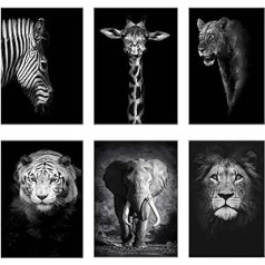 Mūsdienīga melnbalta lauva zilonis zebra žirafe audekla attēlu apdruka glezna uz audekla sienas mākslas attēlu druka 21x30cm bez rāmja