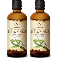 Eikalipta ēteriskā eļļa, 200 ml (2x 100 ml), Eucalyptus Globulus, 100% dabīga un tīra ēteriskā eikalipta eļļa, lieliski piemērota saunām, istabas smaržām, difuzoriem, eļļas degļiem un mitrinātājiem