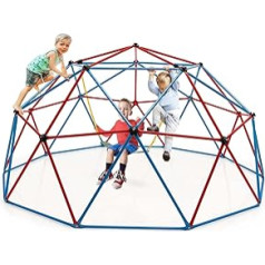 COSTWAY Diameter 305 cm Climbing Dome with Swing, Climbing Frame in Dome Shape, Indoor/Outdoor Play Equipment, Climbing Ladder for Children from 3 to 10 Years, Ideal for Backyard, Garden, 363 kg Load Capacity (Red)