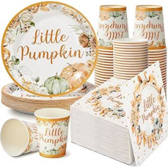 150 Pieces Small Pumpkin Baby Party Decoration Set Served 50 Autumn Disposable Tableware Set Dinner Dessert Plates Cups Napkins Autumn Farm Tableware Thanksgiving Party Supplies