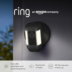 Ring Spotlight Kamera Pro Kabel (Spotlight Cam Pro Wired)| Apskates kameras aussen ar HDR-Video, WLAN, Bewegungserfassung, Alexa-kompatibilitāti | Festverdrahtete Sicherheitskamera ar LED & Sirene