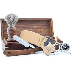 Classic Collection Barber Salon Straight Cut Straight Cut Black Badger Hair Razor Ādas stropu un abrazīvo pastas komplekts pa 5