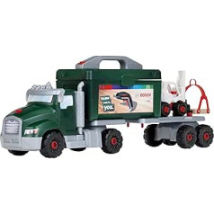 Klein Theo 8640 Bosch Screw Truck Play Set with Ixolino, Construction Toy with Tools, Forklift and Crane, Dimensions: 70 cm x 13.83 cm x 22.25 cm, Toy for Children from 3 Years