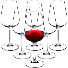 Kadax Crystal Red Wine Glasses, Set of 6, 450ml, Beautiful Wine Glasses with High Stem, Red Wine Goblets for Home, Party, High Quality, Wide Coaster