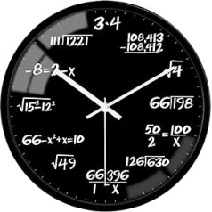 VIKMARI Math Style Decorative Wall Clocks, Glass Round Gauge, Wall Clock, Battery-Operated,