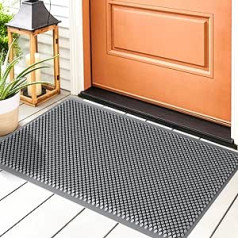 Fowooyeen Doormat, Silicone Dirt Trapper Mat, Outdoor and Indoor, Non-Slip, with Nubs, Washable, for Front Door and Entrance Area, Door Scraper, 43 x 76 cm, Grey