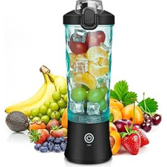 Rainpal Portable Blender, Personal Smoothie Maker, 600 ml Type-C Rechargeable Juicer Mixer with 6 Blades, Fresh Juice Mixer, BPA-Free Plastic Bottle with Portable Cup Lid for Travel, Sports